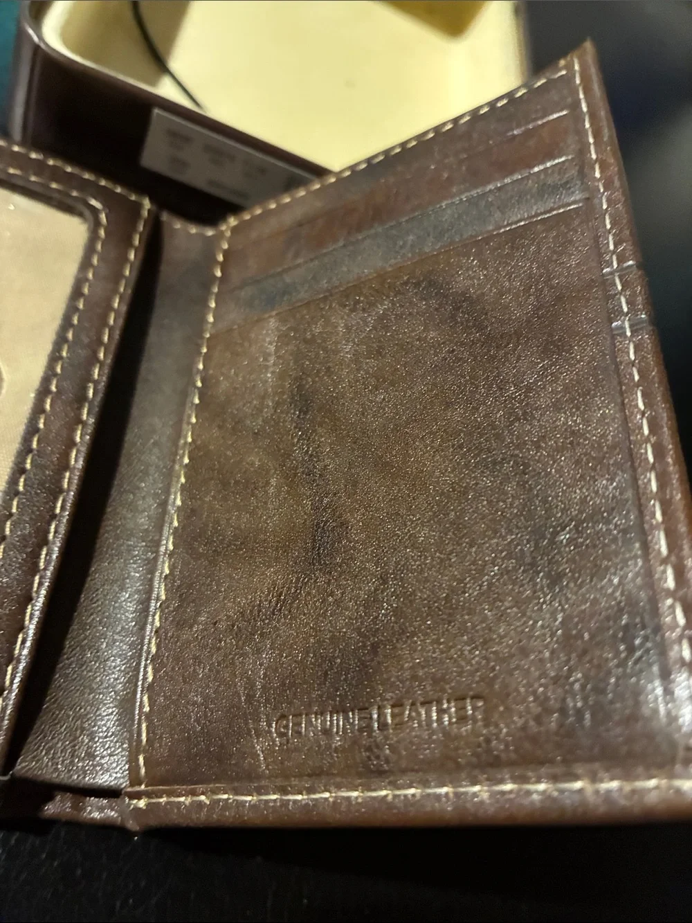 G.H. Bass & Co. Brown Leather Trifold Wallet with Contrast Stitching